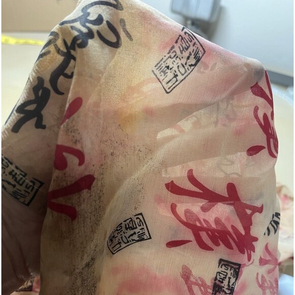 ADDITIONS By Chic's Womens Asian Calligraphy Button Up Top Size L/12 Silk Linen - Picture 12 of 12